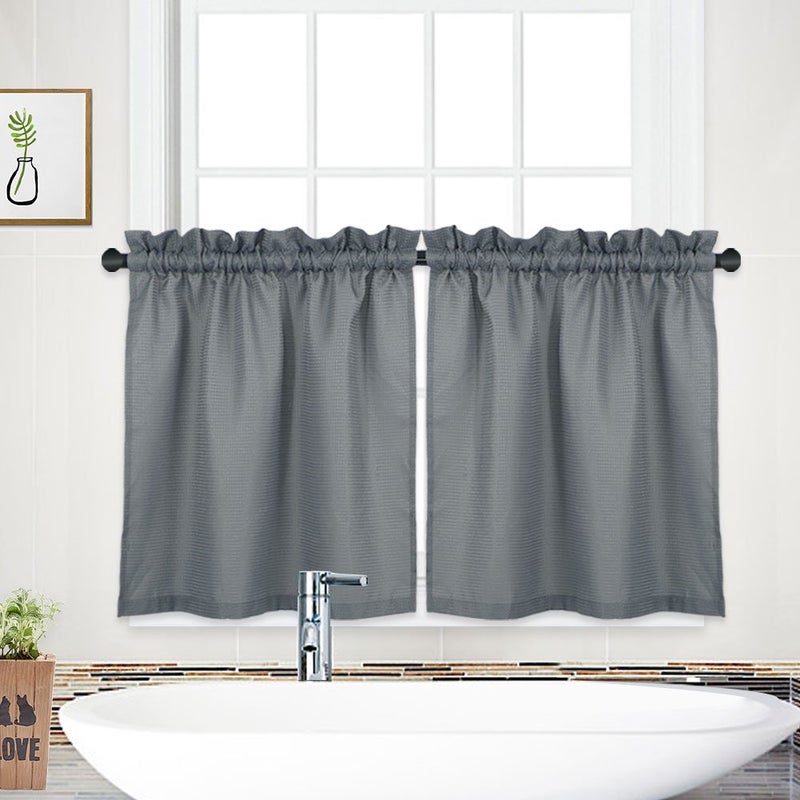 NANAN Waffle-Weave Textured Tier Curtains for Kitchen Water-Proof Window Curtains for Bathroom - 30" x 30", Grey, Set of 2 - Image 1